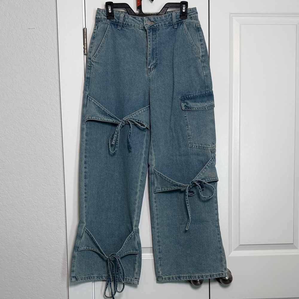 Cider Blue Flare Jeans with Tie Details